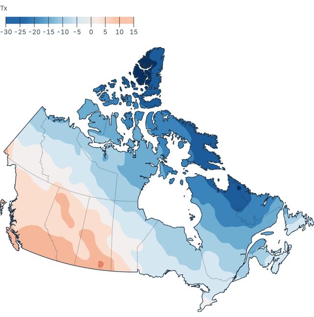 Canada temperature contours